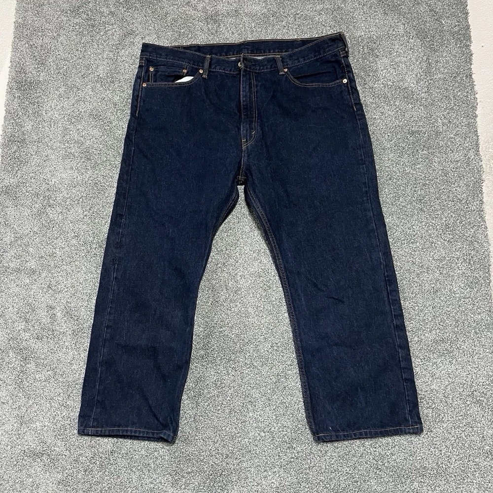 Levis 505 Jeans Mens 42x30 Dark Wash Straight Leg Denim Pants Blue Regular Fit